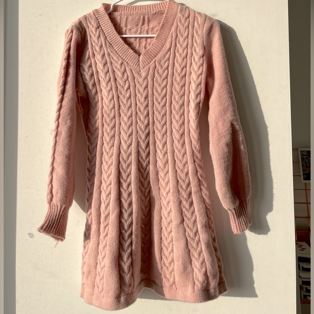 Pink knit sweater dress